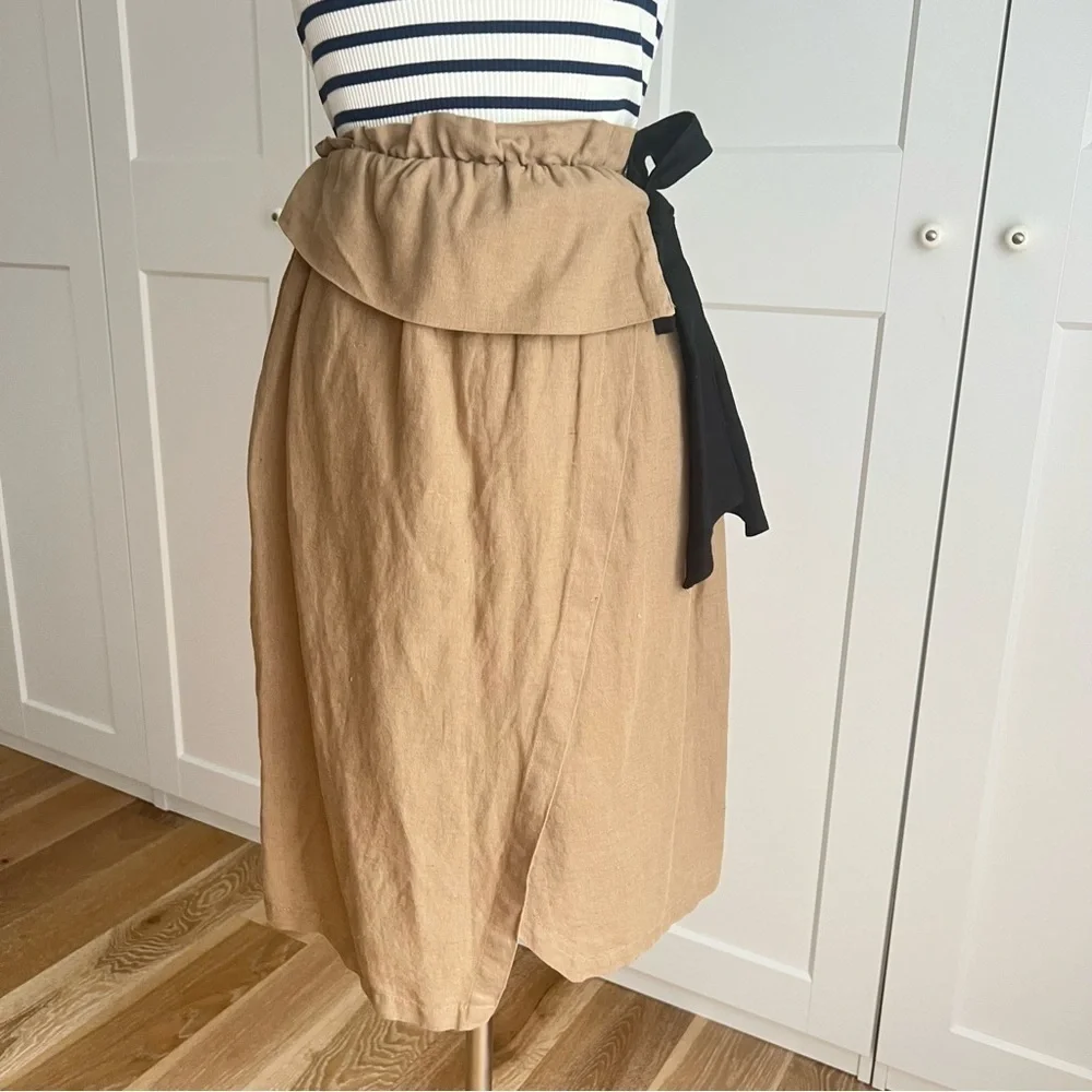 ZARA Linen Blend Faux Wrap Skirt Paper Bag Skirt sz. XS